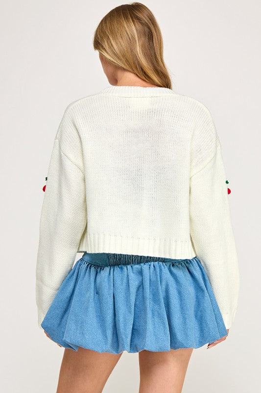 CHERRY EMBROIDERED CARDIGAN