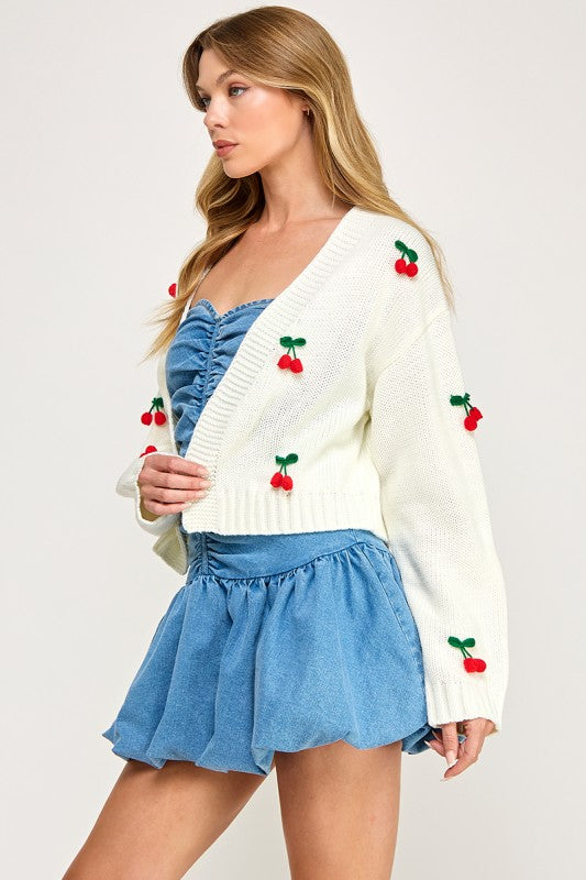 CHERRY EMBROIDERED CARDIGAN