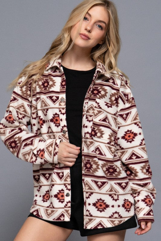 AZTEC PRINT BUTTON DOWN SHACKET