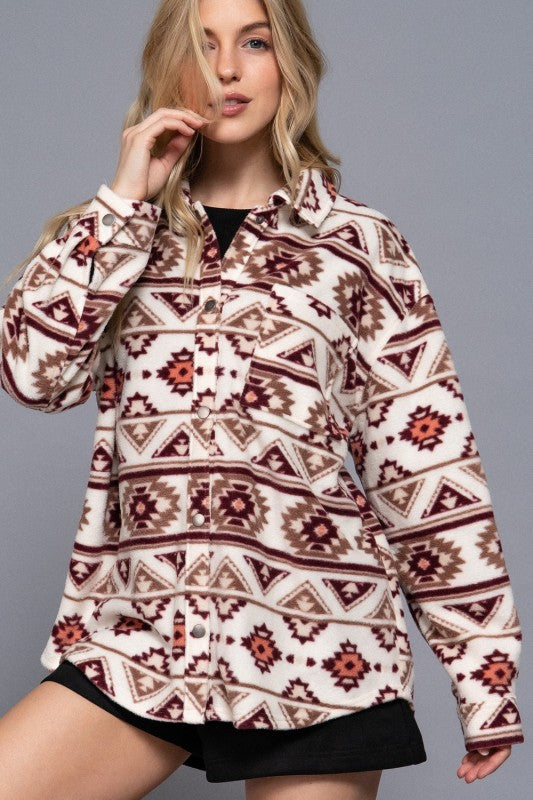 AZTEC PRINT BUTTON DOWN SHACKET
