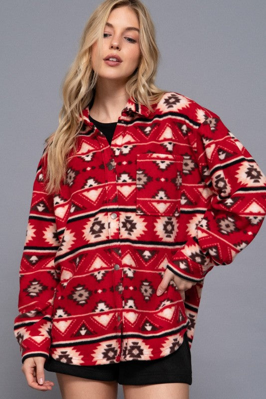 AZTEC PRINT BUTTON DOWN SHACKET