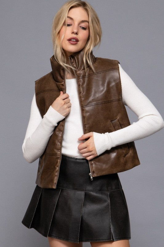 WASH EFFECT FAUX LEATHER VEST