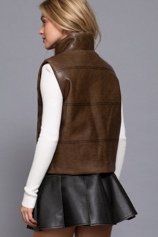 WASH EFFECT FAUX LEATHER VEST