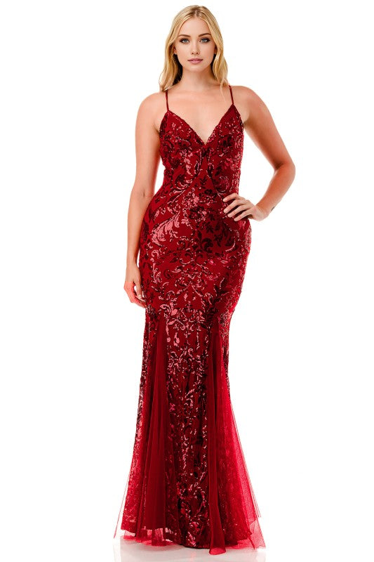 SEQUIN MERMAID TULLE DETAIL GOWN