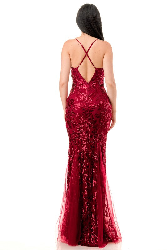 SEQUIN MERMAID TULLE DETAIL GOWN