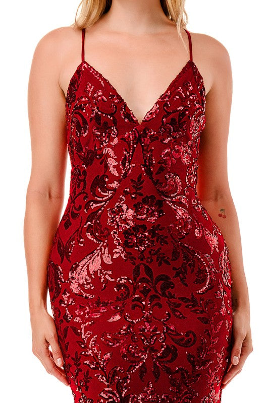 SEQUIN MERMAID TULLE DETAIL GOWN