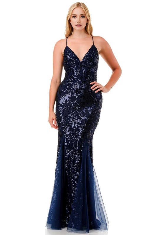 SEQUIN MERMAID TULLE DETAIL GOWN