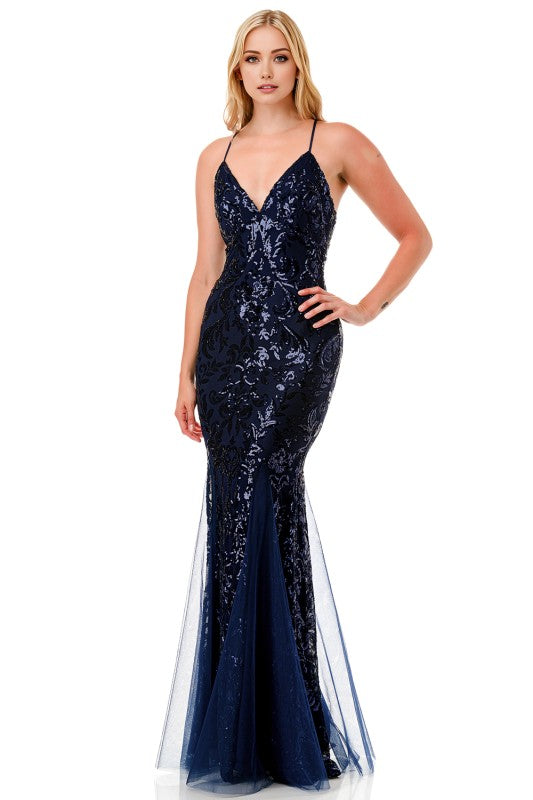 SEQUIN MERMAID TULLE DETAIL GOWN