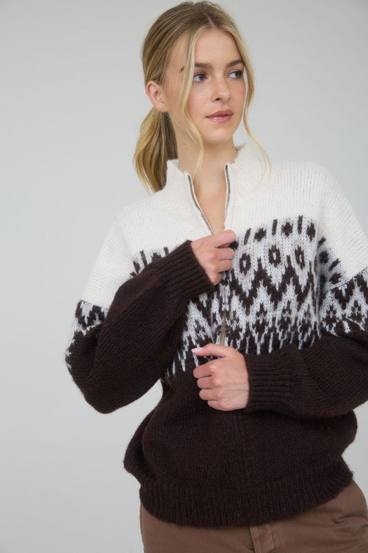 FAIRE ISLE HALF ZIP SWEATER