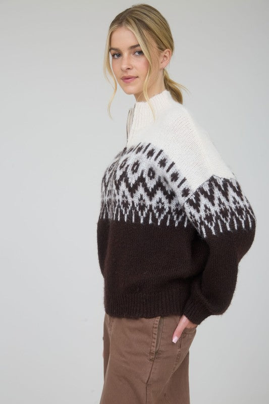 FAIRE ISLE HALF ZIP SWEATER