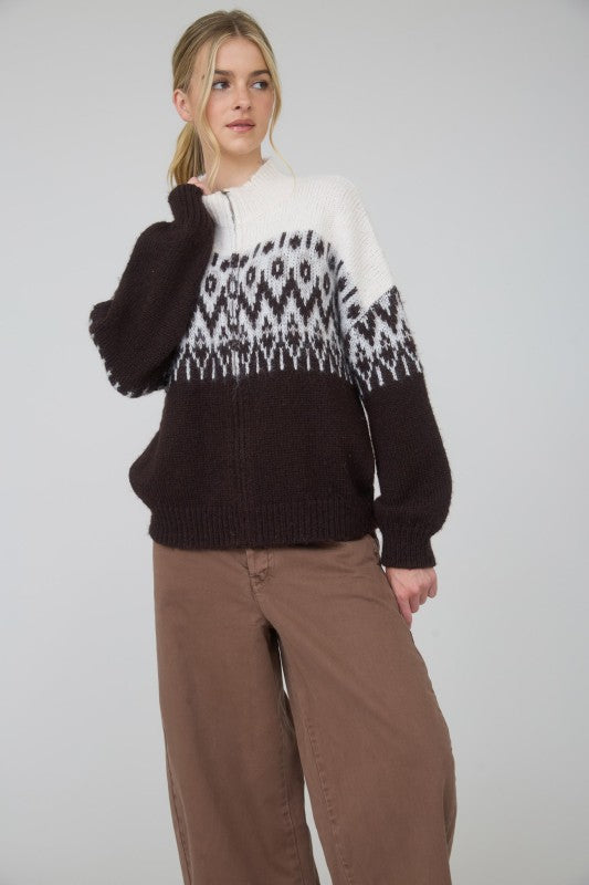FAIRE ISLE HALF ZIP SWEATER