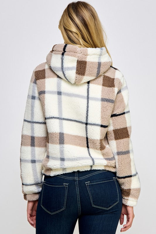 PLAID SHERPA HOODIE