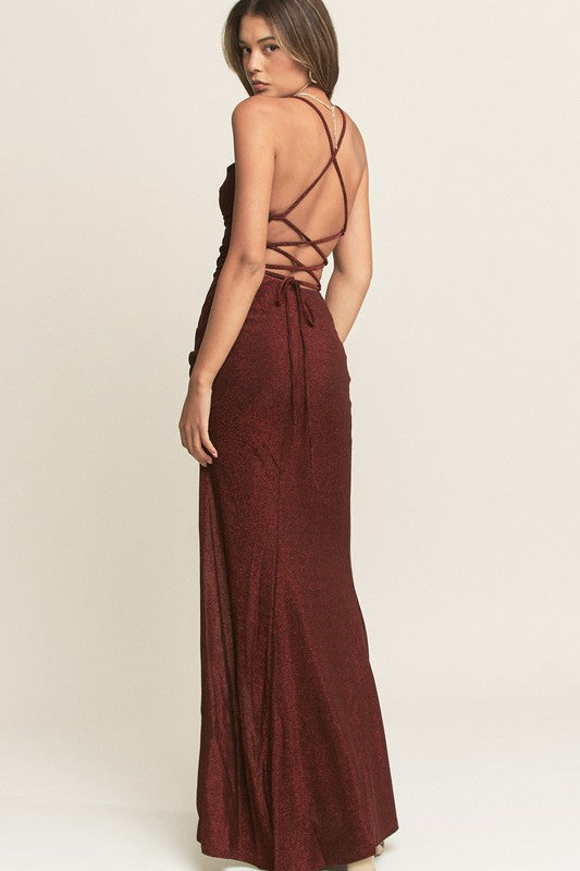 COWL NECK HALTER MAXI DRESS