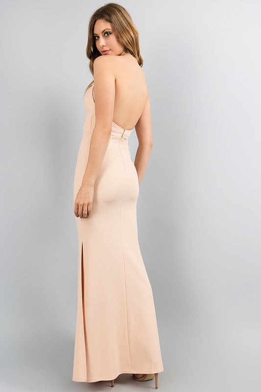 HALTER WITH BELT MAXI DRESS