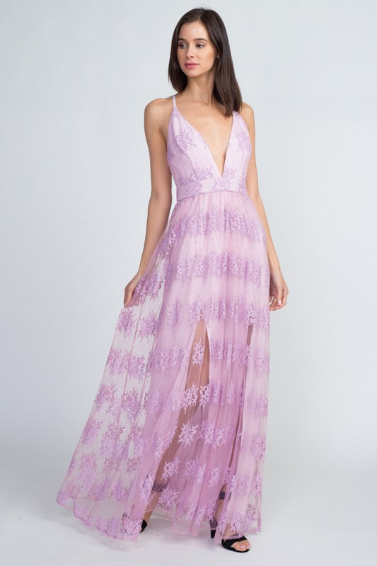 DEEP V LACED MAXI DRESS