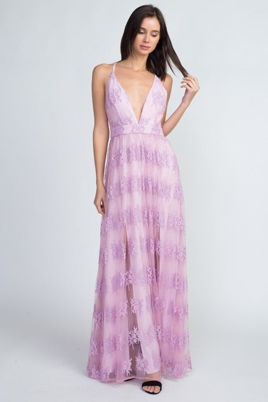 DEEP V LACED MAXI DRESS