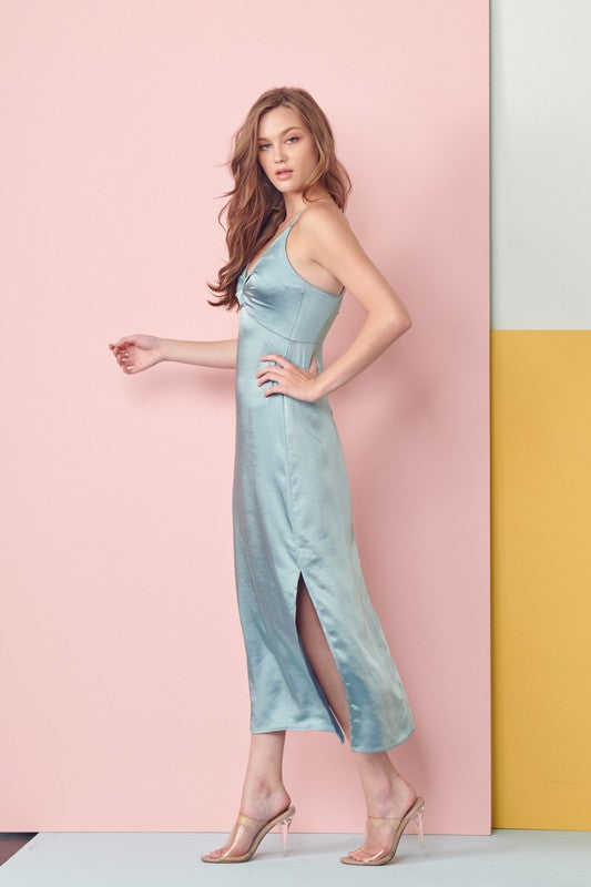 STRAP MIDI SLIP SATIN DRESS