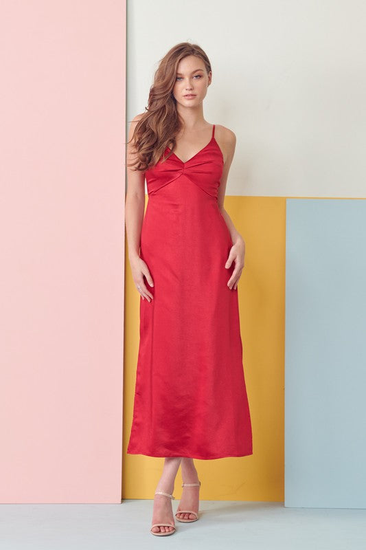 STRAP MIDI SLIP SATIN DRESS