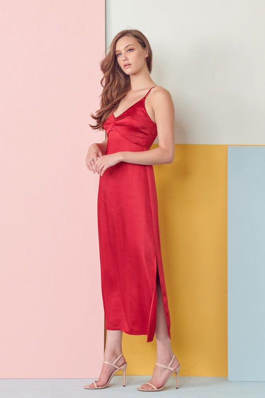 STRAP MIDI SLIP SATIN DRESS