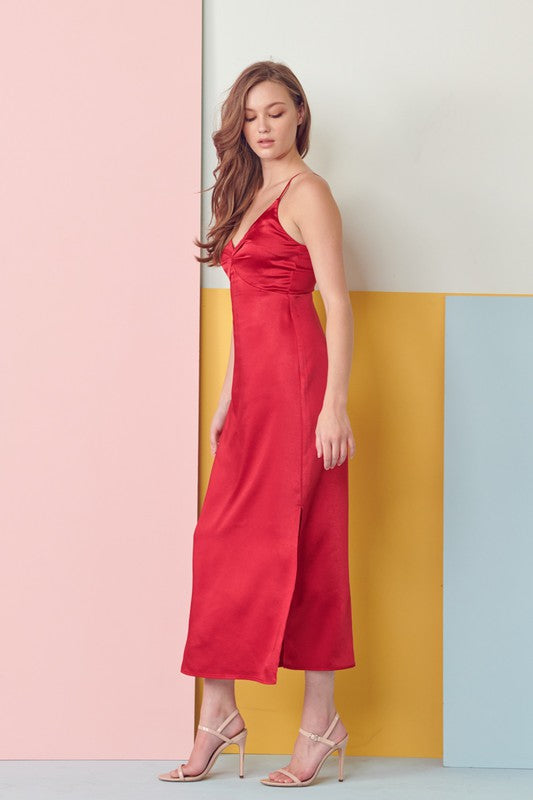 STRAP MIDI SLIP SATIN DRESS