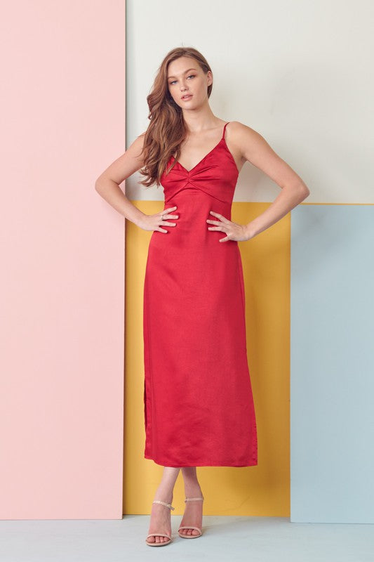 STRAP MIDI SLIP SATIN DRESS
