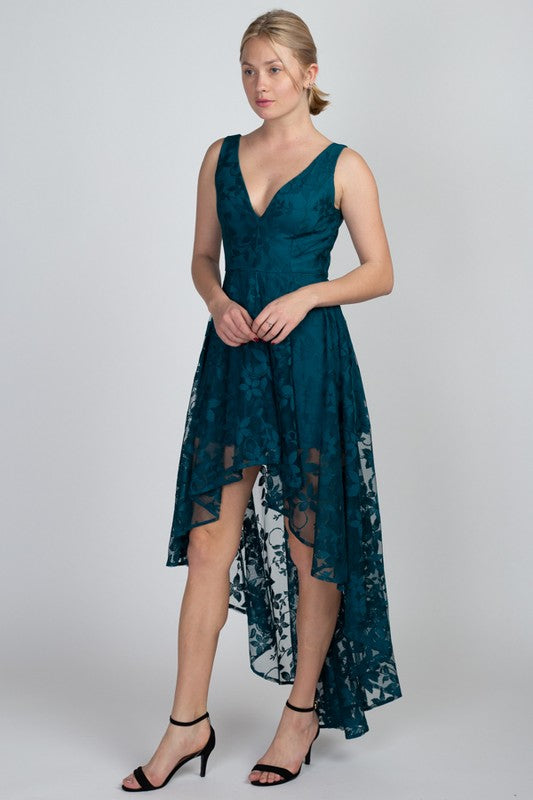 FIT AND FLARE HIGH-LOW FLORAL DRESS
