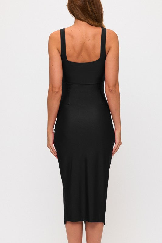 PLEATED BODYCON MIDI DRESS