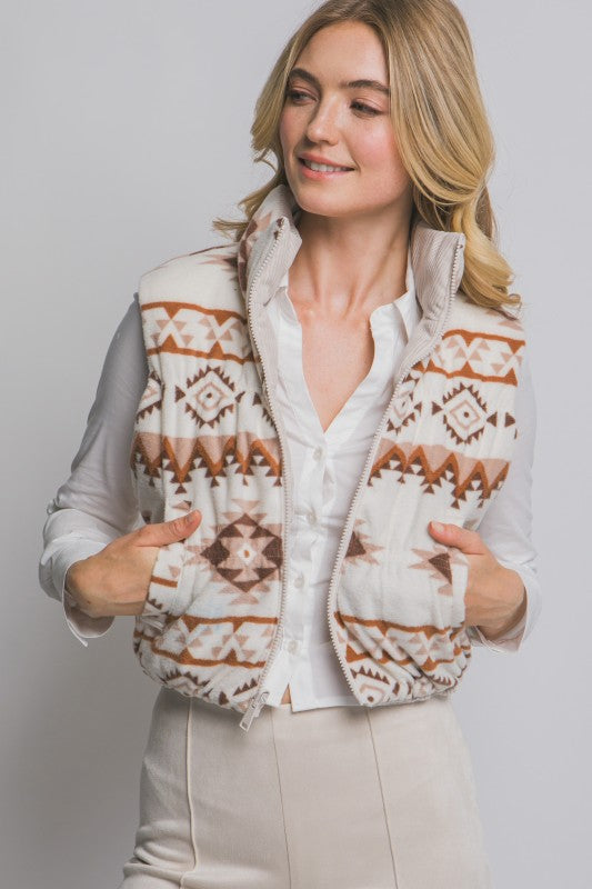 REVERSIBLE CORDUROY AND AZTEC PRINT VEST