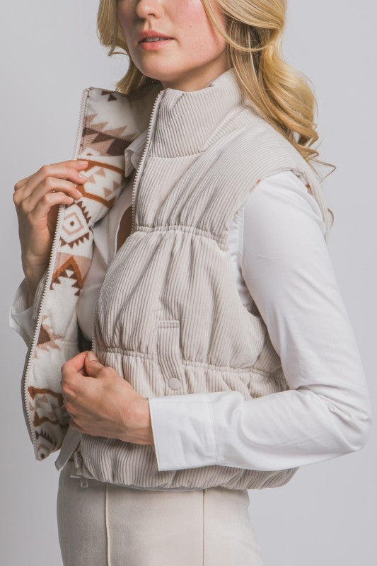 REVERSIBLE CORDUROY AND AZTEC PRINT VEST
