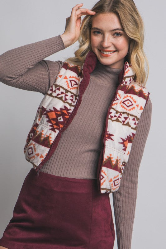 REVERSIBLE CORDUROY AND AZTEC VEST