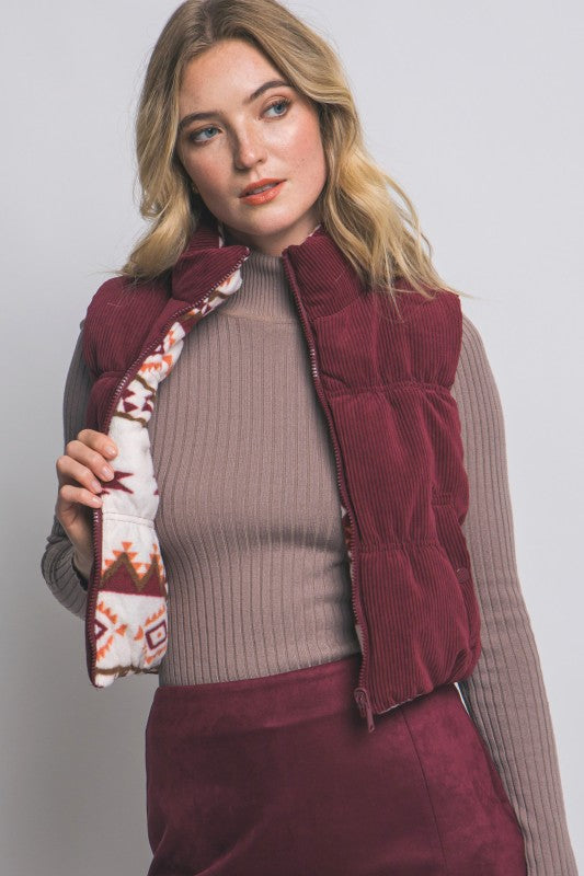 REVERSIBLE CORDUROY AND AZTEC VEST