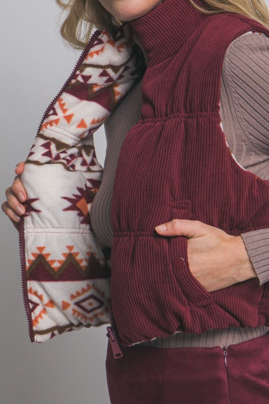 REVERSIBLE CORDUROY AND AZTEC VEST
