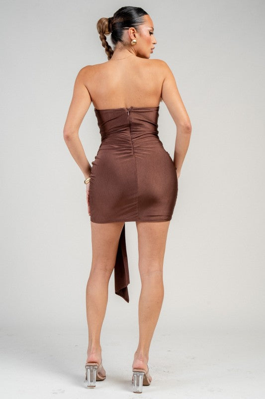 MINI STRAPLESS DRESS WITH SASH DETAIL