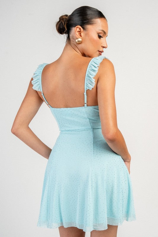 RHINESTONE RUFFLE MINI DRESS