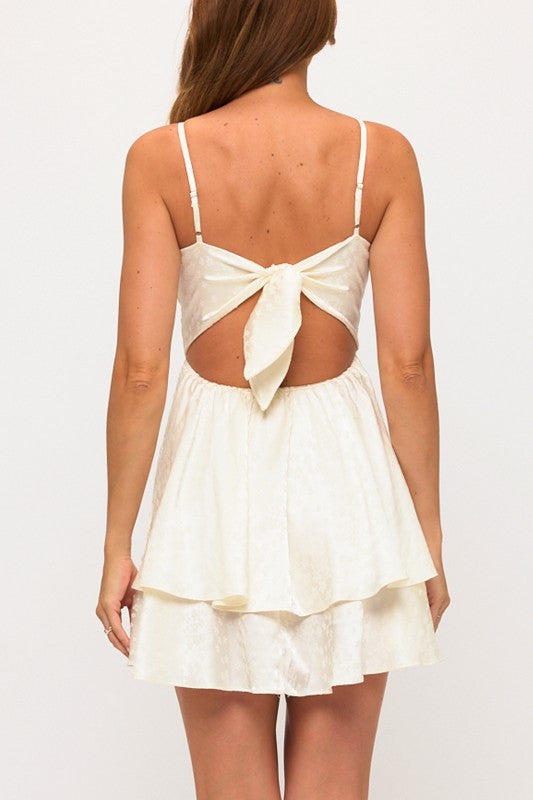 FLORAL TEXTURE TIE BACK FIT AND FLARE DRESS