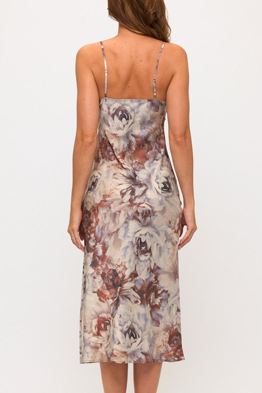 FLORAL COWL MIDI DRESS