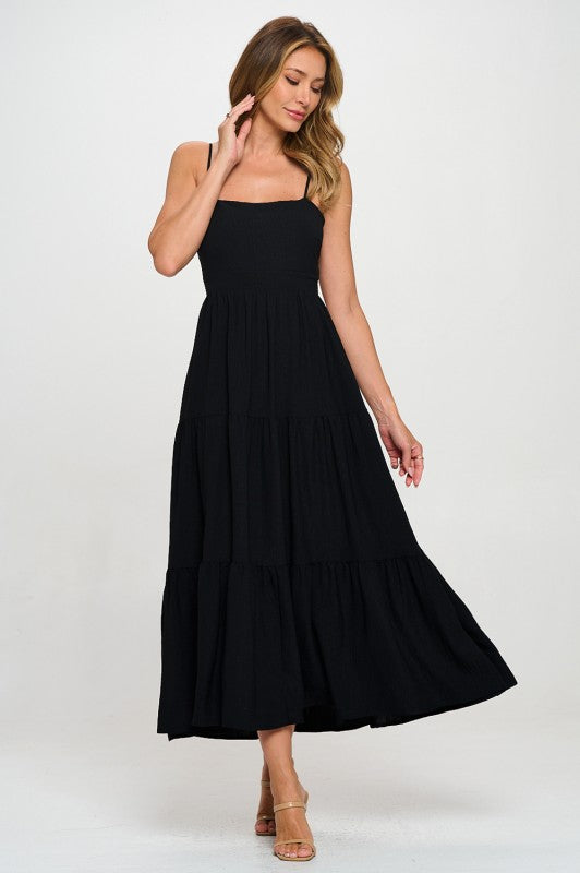 TIERED TIE BACK MIDI DRESS