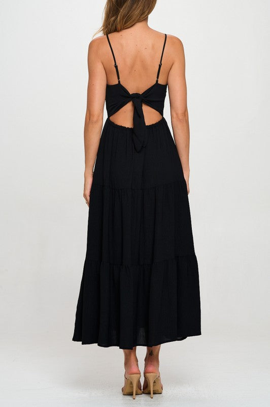 TIERED TIE BACK MIDI DRESS