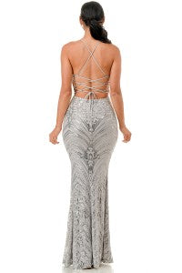 SILVER VINTAGE INSPIRED SEQUIN GOWN