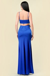 SATIN COWL NECK SLIP ON MERMAID MAXI GOWN