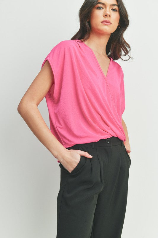 Short Sleeves Surplice Front Knit Top
