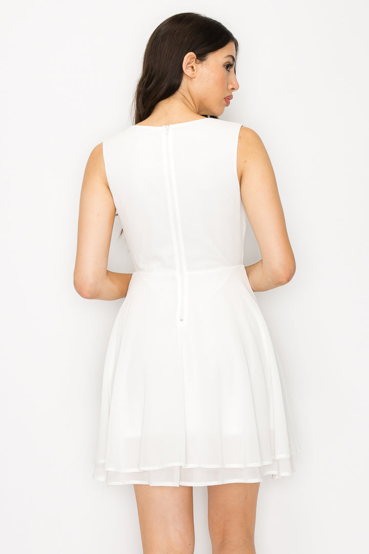 MADISON CHIFFON V-WRAP SURPLICE WRAP MINI DRESS