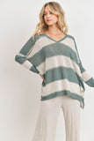 Long Sleeves V Neck Wide Stripe Tunic Top