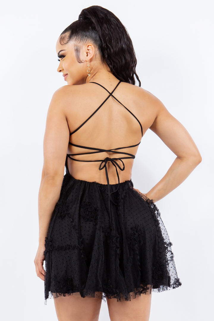 NATALIE FLORAL LACE EMBROIDERY FIT AND FLARE DRESS