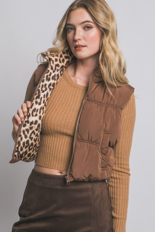 REVERSIBLE LEOPARD PRINT VEST