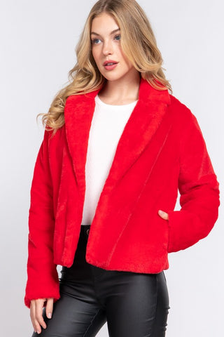 RED NOTCHED COLLAR OPEN FRONT