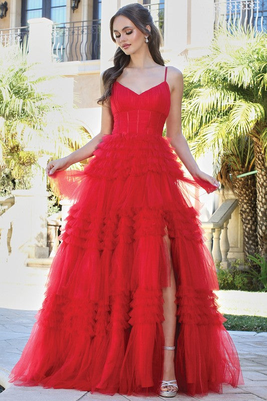 RUFFLE STATEMENT BALL GOWN