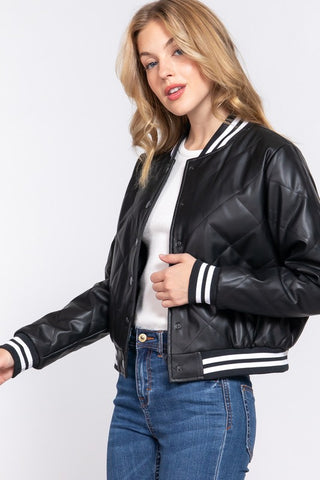 QUILTED PU BOMBER JACKET