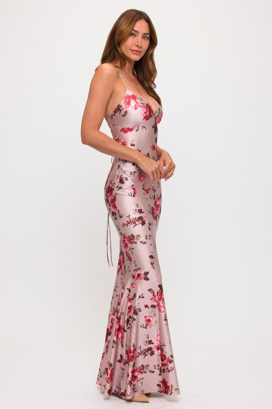 STATEMENT FLORAL BODYCON MAXI DRESS