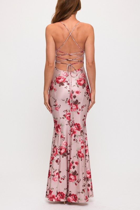 STATEMENT FLORAL BODYCON MAXI DRESS